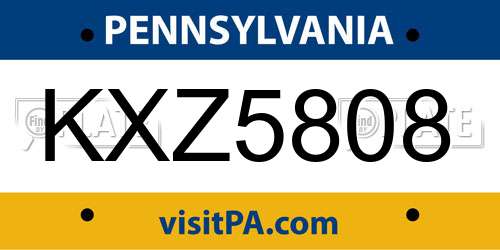 KXZ5808 Pennsylvania License Plate