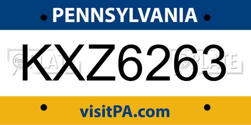 KXZ6263 Pennsylvania License Plate