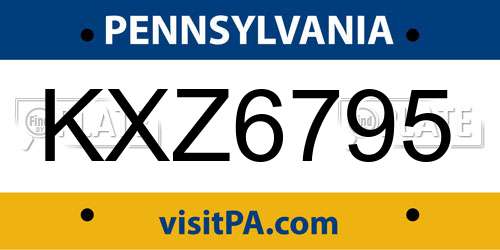 KXZ6795 Pennsylvania License Plate