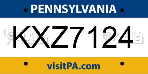 KXZ7124 Pennsylvania License Plate