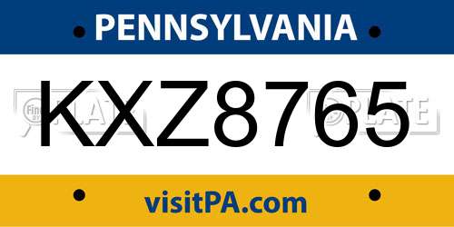 KXZ8765 Pennsylvania License Plate