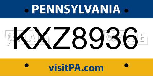 KXZ8936 Pennsylvania License Plate