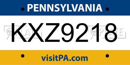 KXZ9218 Pennsylvania License Plate