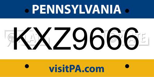 KXZ9666 Pennsylvania License Plate