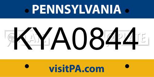 KYA0844 Pennsylvania License Plate