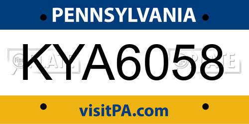 KYA6058 Pennsylvania License Plate