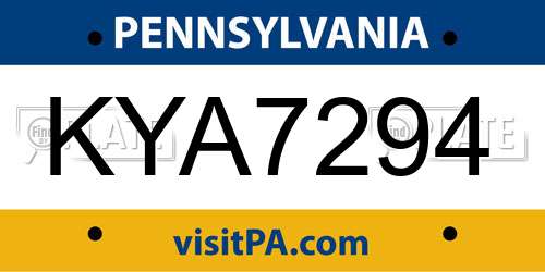 KYA7294 Pennsylvania License Plate