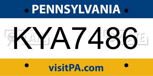 KYA7486 Pennsylvania License Plate