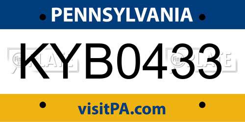 KYB0433 Pennsylvania License Plate