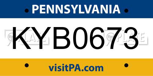 KYB0673 Pennsylvania License Plate