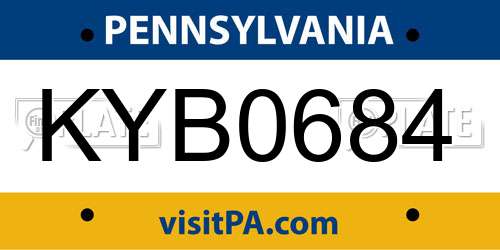 KYB0684 Pennsylvania License Plate