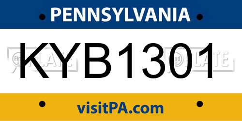 KYB1301 Pennsylvania License Plate