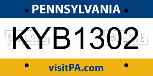 KYB1302 Pennsylvania License Plate
