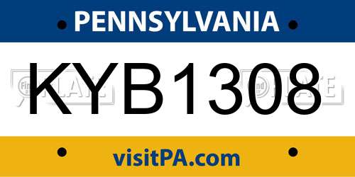 KYB1308 Pennsylvania License Plate