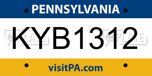KYB1312 Pennsylvania License Plate