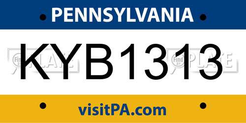 KYB1313 Pennsylvania License Plate