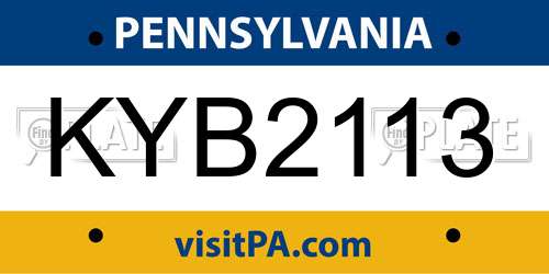 KYB2113 Pennsylvania License Plate