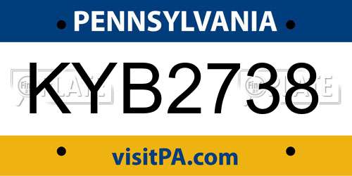 KYB2738 Pennsylvania License Plate