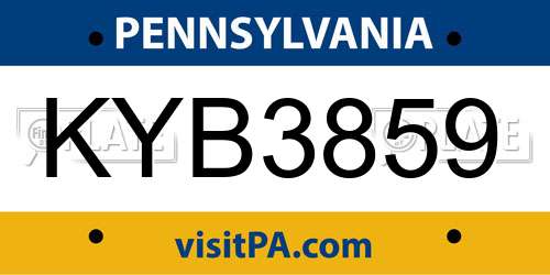 KYB3859 Pennsylvania License Plate