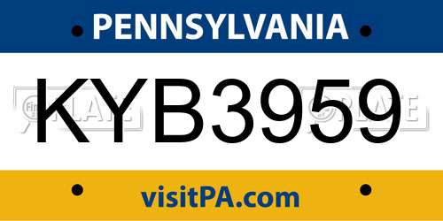 KYB3959 Pennsylvania License Plate
