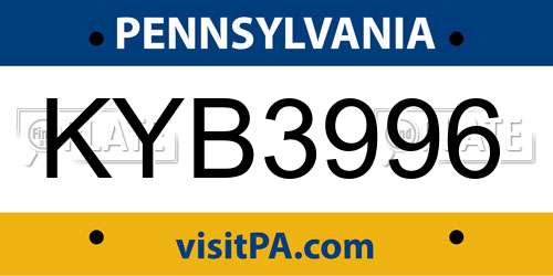 KYB3996 Pennsylvania License Plate