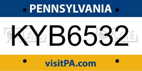 KYB6532 Pennsylvania License Plate