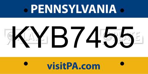 KYB7455 Pennsylvania License Plate