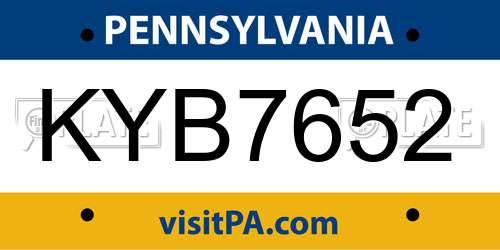 KYB7652 Pennsylvania License Plate
