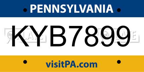 KYB7899 Pennsylvania License Plate