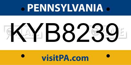 KYB8239 Pennsylvania License Plate