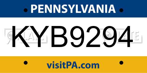 KYB9294 Pennsylvania License Plate