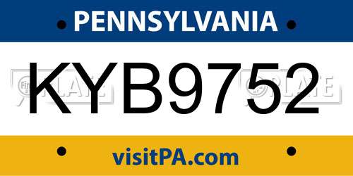 KYB9752 Pennsylvania License Plate