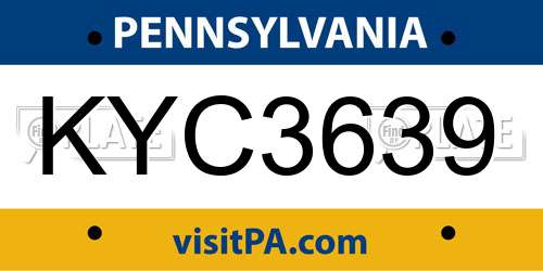 KYC3639 Pennsylvania License Plate