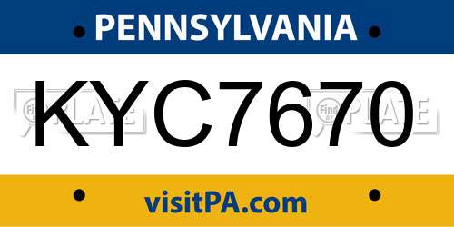 KYC7670 Pennsylvania License Plate