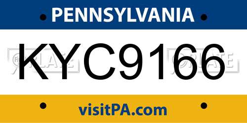 KYC9166 Pennsylvania License Plate