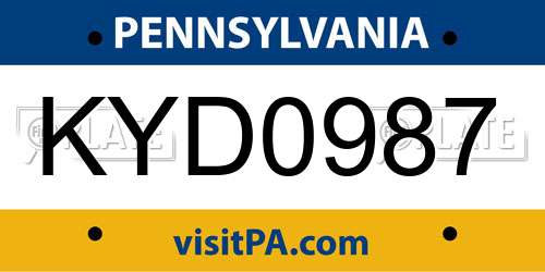 KYD0987 Pennsylvania License Plate