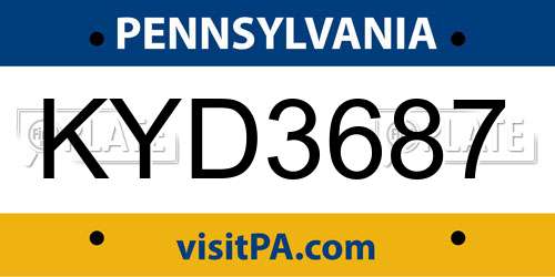 KYD3687 Pennsylvania License Plate