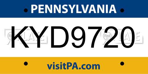 KYD9720 Pennsylvania License Plate