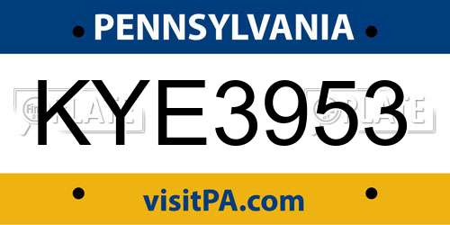 KYE3953 Pennsylvania License Plate