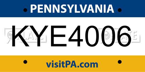 KYE4006 Pennsylvania License Plate