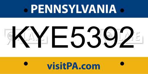 KYE5392 Pennsylvania License Plate