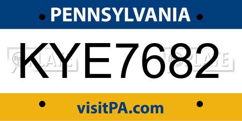 KYE7682 Pennsylvania License Plate