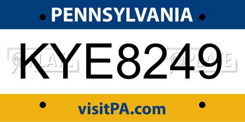 KYE8249 Pennsylvania License Plate