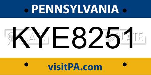 KYE8251 Pennsylvania License Plate
