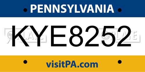 KYE8252 Pennsylvania License Plate