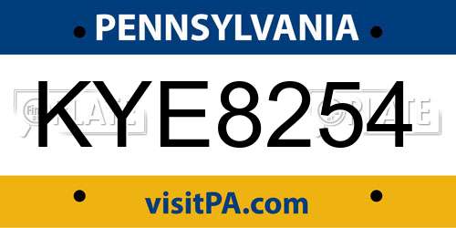 KYE8254 Pennsylvania License Plate