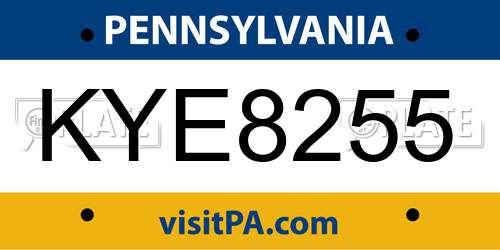 KYE8255 Pennsylvania License Plate