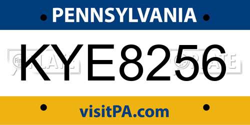 KYE8256 Pennsylvania License Plate