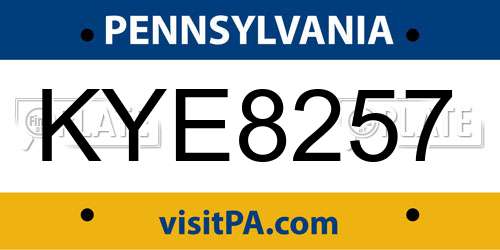 KYE8257 Pennsylvania License Plate