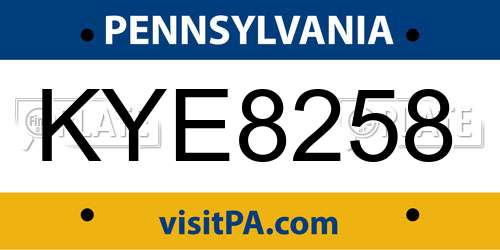 KYE8258 Pennsylvania License Plate